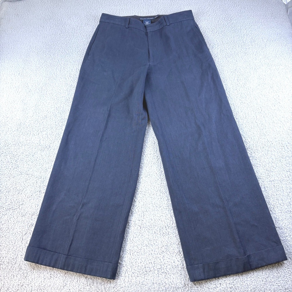 Ralph Lauren Women 8 Navy Linen Wide Leg Pants Old Money Quiet Luxury Blue Label